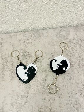 Black & White Cat Yin Yang Keychain Duo set 2